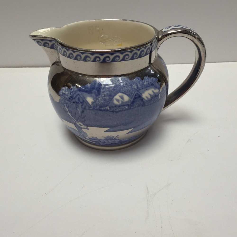 Vintage WEDGWOOD platinum & blue FALLOW DEER cream‎ PITCHER